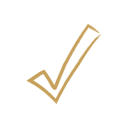 A gold check mark inside a black circle.