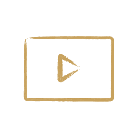 A beige play button icon inside a rectangle on a black background.