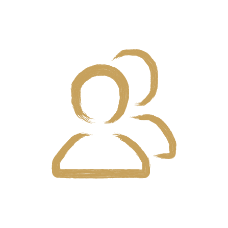 Icon of two human figures, one in front and one slightly behind, representing a group or team.