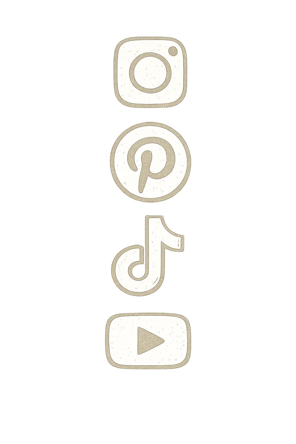 Cream Social media icons for instagram, pinterest, tiktok, and youtube made for River Branch Adventure elopements and travel planning