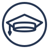 Icon of a graduation cap inside a circle.