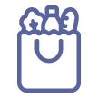 Icon of a shopping bag with six stars above it.