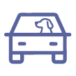 Outline of a car with a small dog inside