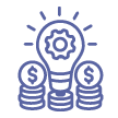 Lightbulb above a stack of coins representing fundraising ideas and financial support.