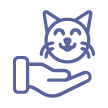 A simple line drawing of a hand holding a cat's face.