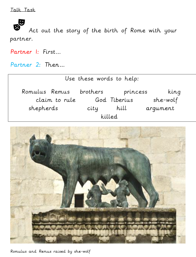 a worksheet design from a history lesson on Rome with large picture and clear text