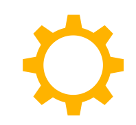 Yellow gear icon with a white interior.