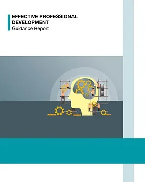 Cover page of a guidance report titled 'Effective Professional Development' featuring a graphic of a human head with gears and tools inside, symbolizing learning and development.