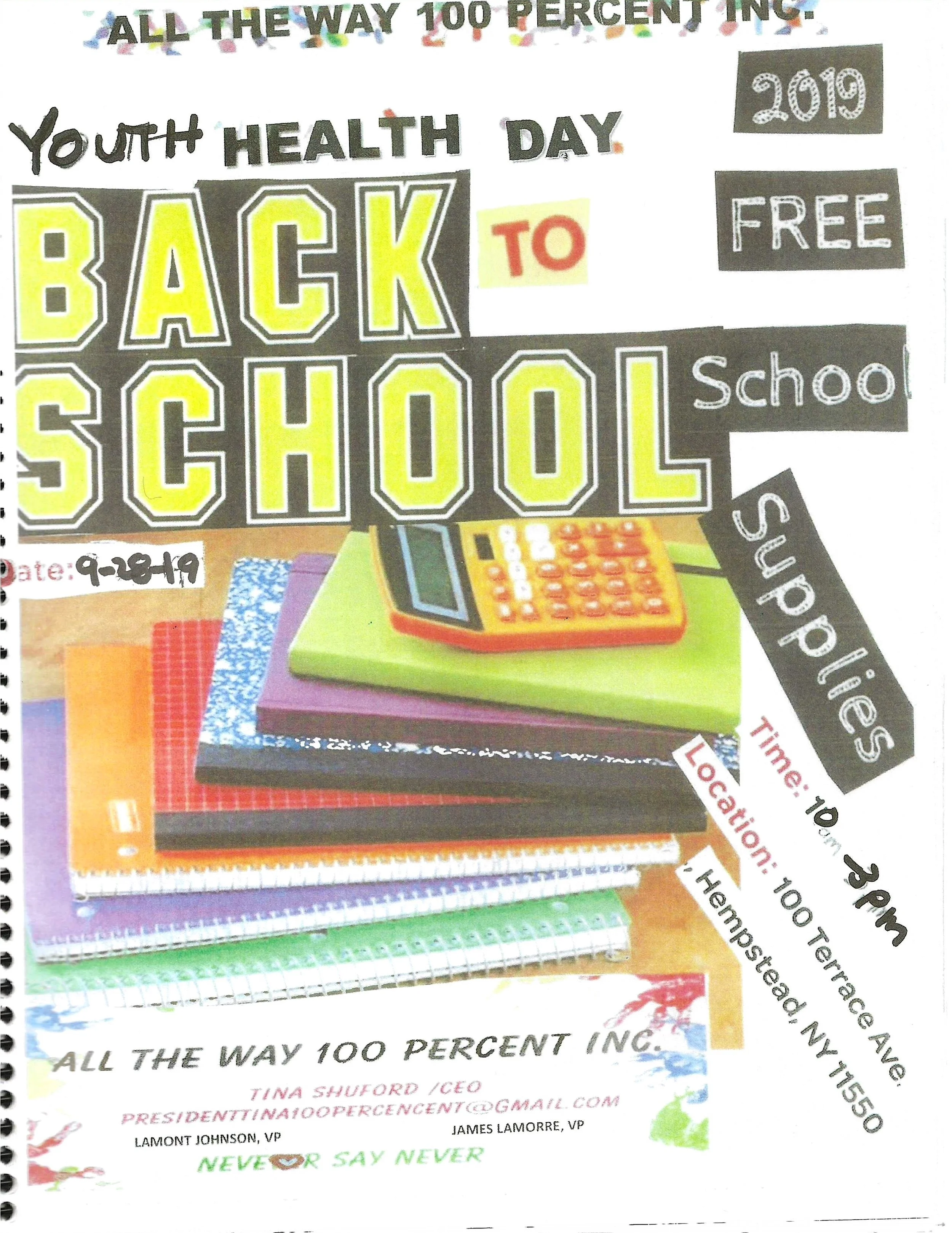 A flyer for Youth Health Day explaining the event is free and taking place on September 28, 2019, with details about the location and contact information.