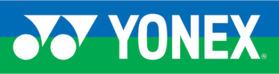 Logo van Yonex met blauwe en groene achtergrond en witte tekst