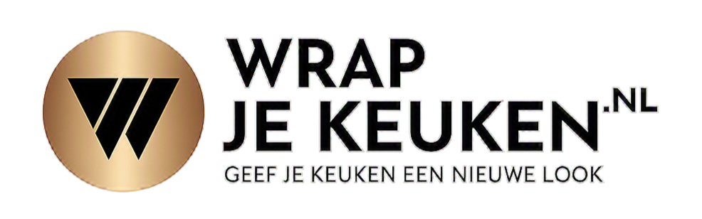 Logo met tekst 'Wrap je keuken.nl' en de slogan 'GEEFT JE KEUKEN EEN NIEUW LOOK'.