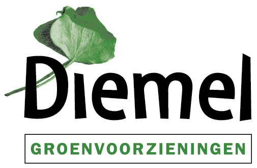 Logo met een groene waterlelie en de woorden 'Diemel' en 'GROENVOORZIENINGEN'.