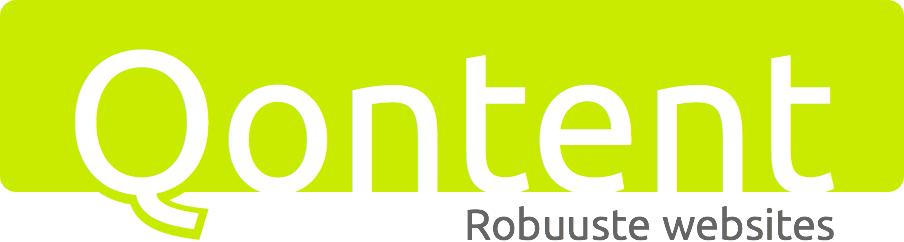 Groen logo met de tekst 'Qontent' en de ondertitel 'Robuuste websites'.