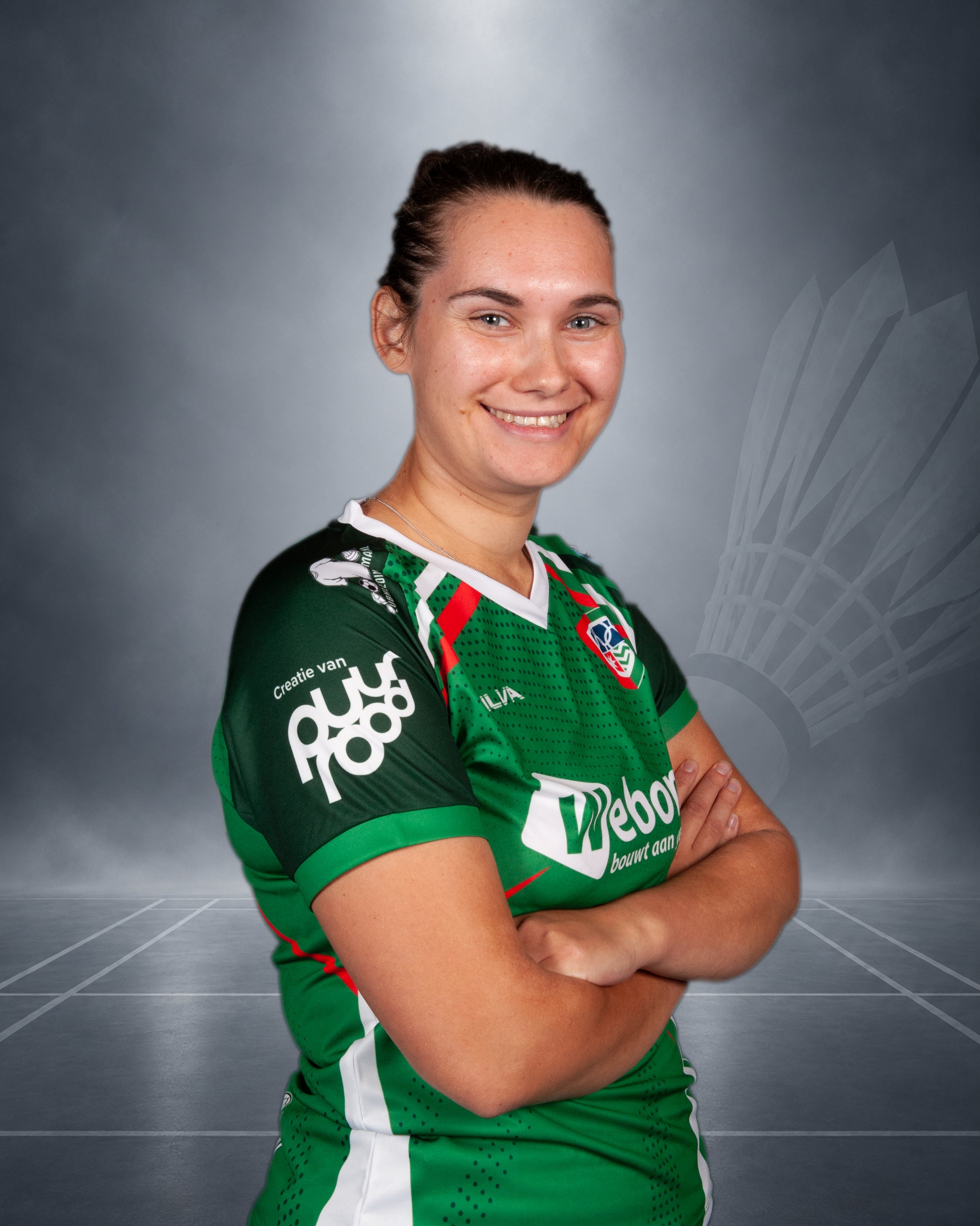 Badmintonner Myke Halkema in haar Velo clubshirt