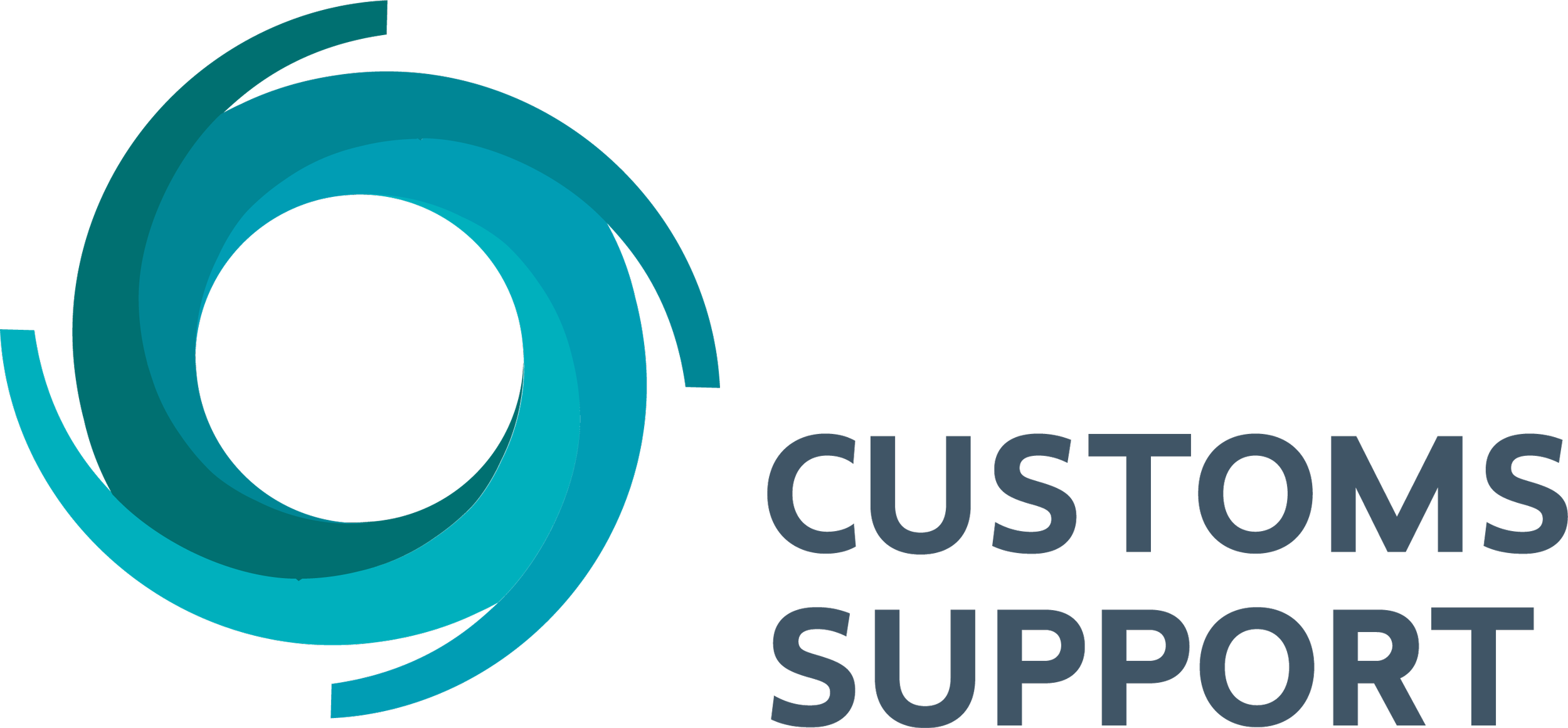 Logotype met cirkelvormig ontwerp en de woorden 'CUSTOM SUPPORT' in hoofdletters.