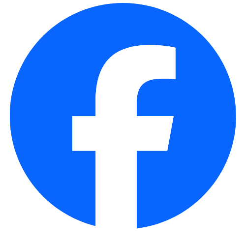 Facebook logo with white lowercase 'f' on a blue circular background.