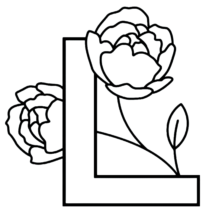 Logo en noir et blanc de deux roses avec une feuille, entourant une lettre May de forme rectangulaire.