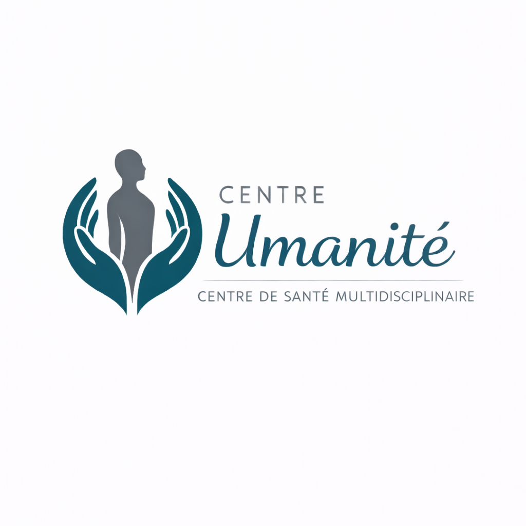 Logo du Centre Umanité, un cercle avec une silhouette humaine entourée de deux mains stylisées.