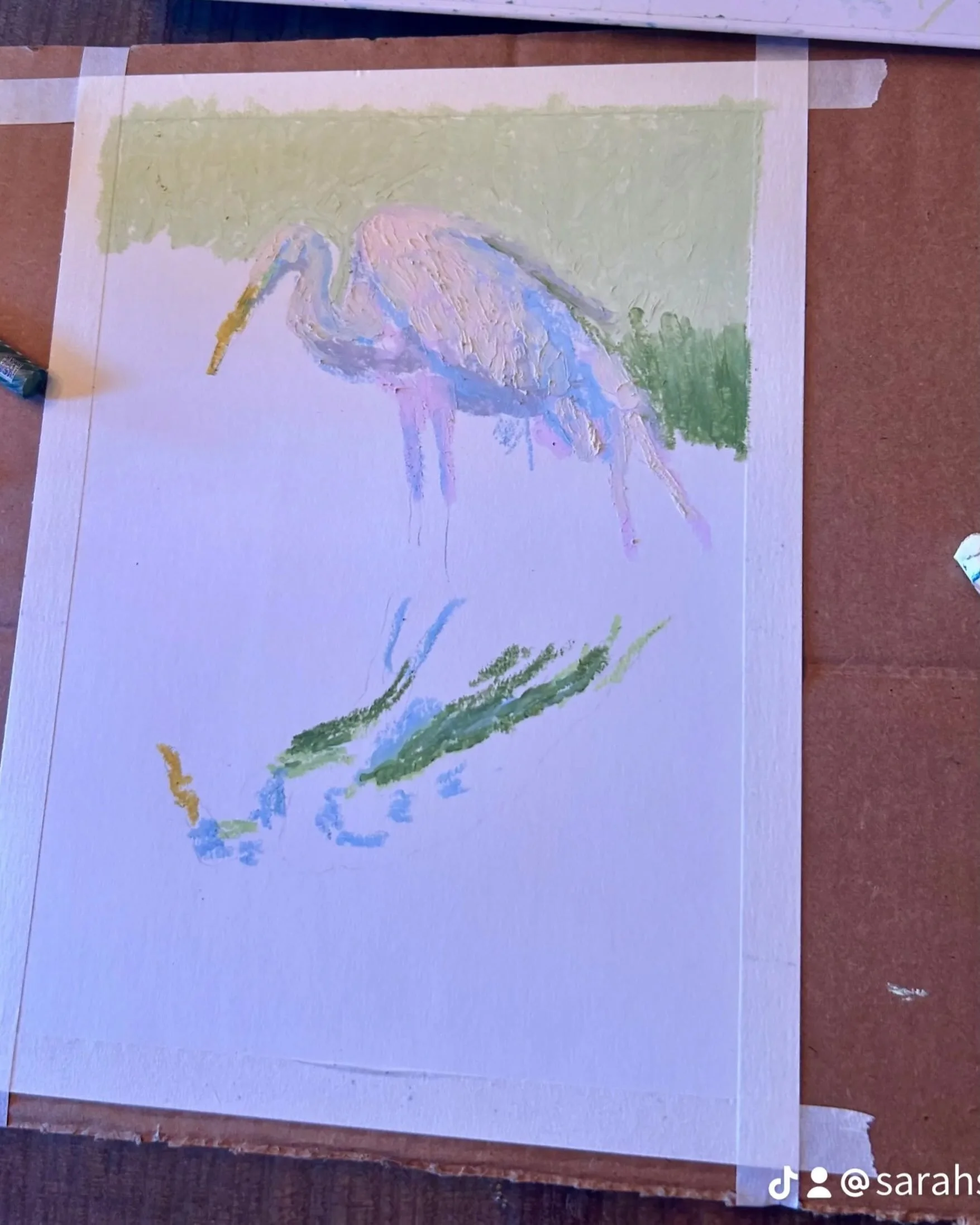 This beautiful egret didn&rsquo;t NEED a fancy border, but I think it suits him/her. #oilpastel #painting #egret #artdeco