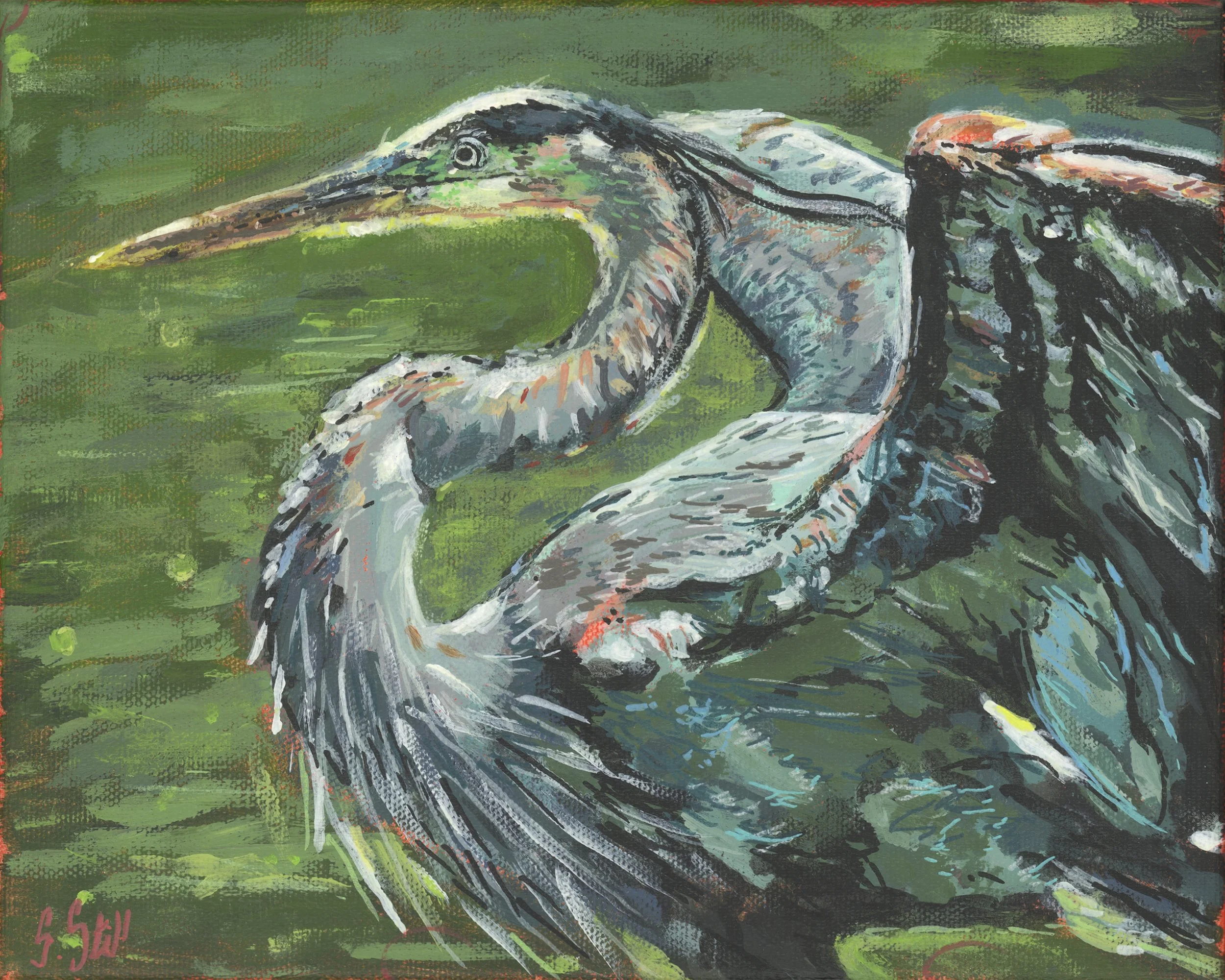 Heron Glow - Original Unframed Acrylic on Canvas