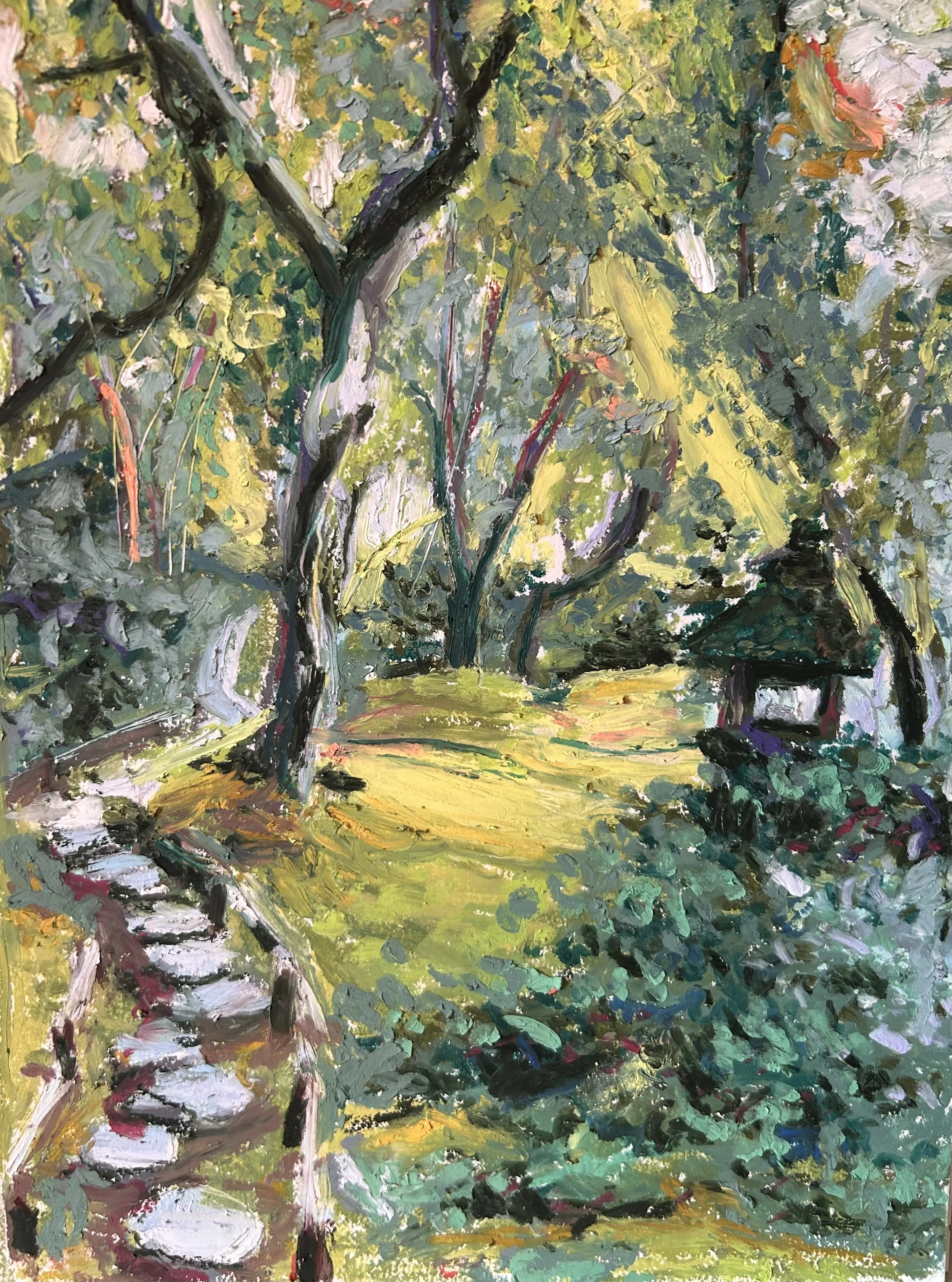 Serene Kyoto Garden Oil Pastel Painting - Giclée Print