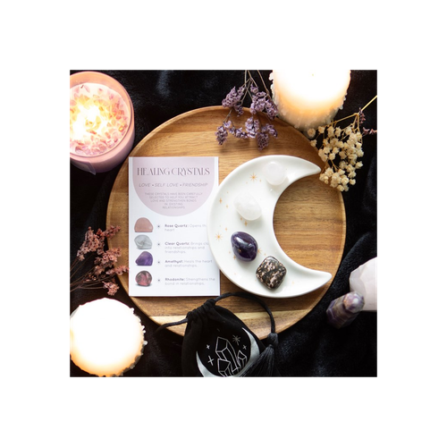 Love Healing Crystal Set with Moon Trinket Dish