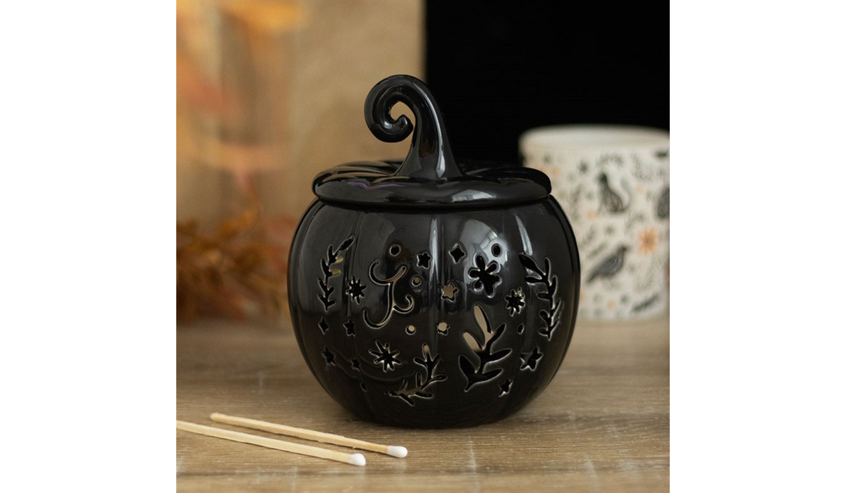 Black Folk Pumpkin Oil Burner and Wax Warmer