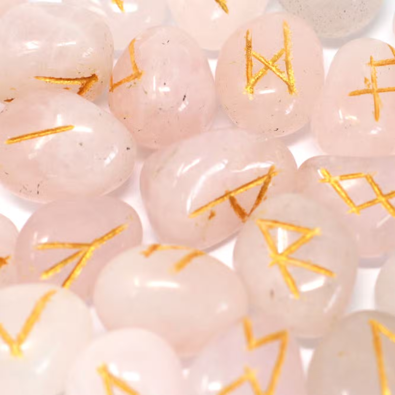 Runes Stone Set in Pouch - Rose Quartz