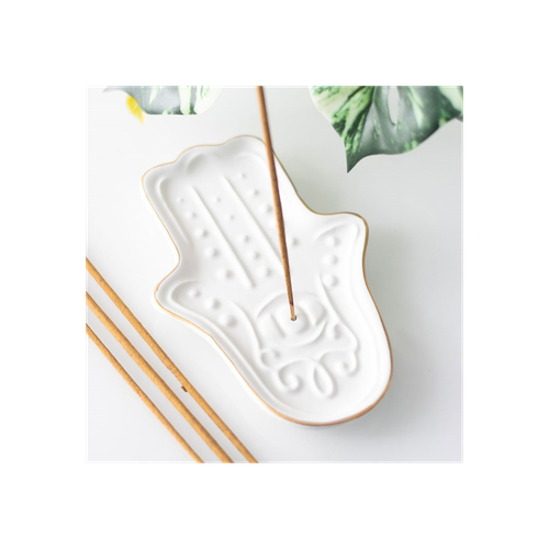 White Hamsa Hand Incense Stick Holder