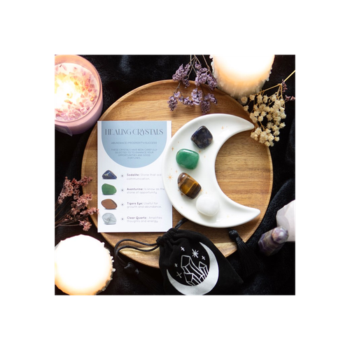 Success Healing Crystal Set with Moon Trinket Dish