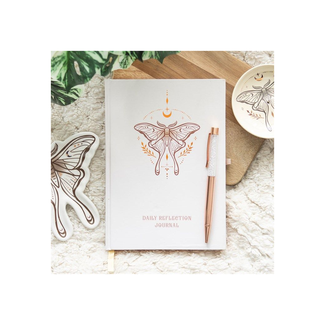 Luna Moth Daily Reflection Journal and Clear Quartz Crystal Pen