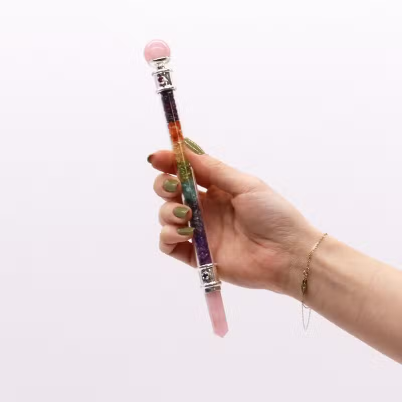 Chakra Crystal Healing Wand with Pink Crystal Ends