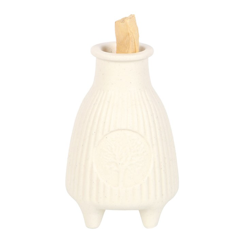 Cream ribbed ceramic Palo Santo burner