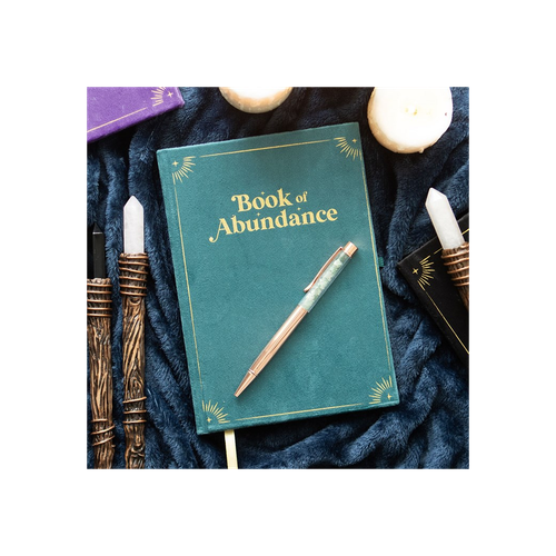 Book of Abundance Journal with Green Aventurine Crystal Pen
