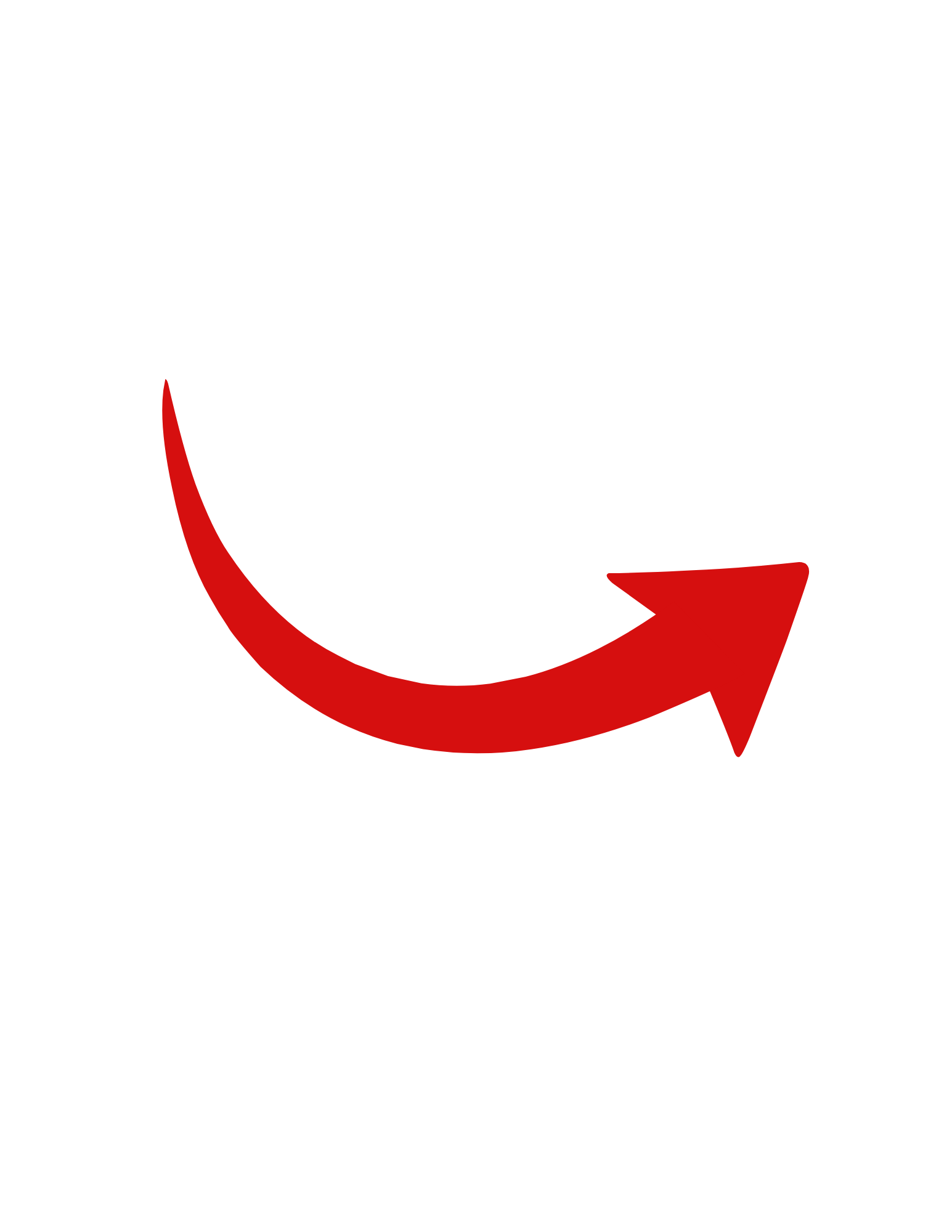 A black background with a large red arrow curving downward and to the right.