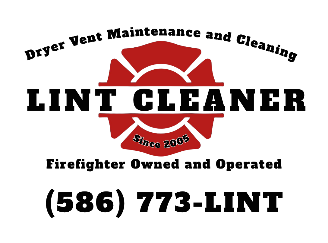 Logo for Lint Gleaner, a firefighter-owned business since 2005, offering dryer vent maintenance and cleaning, with contact number (586) 773-LINT.