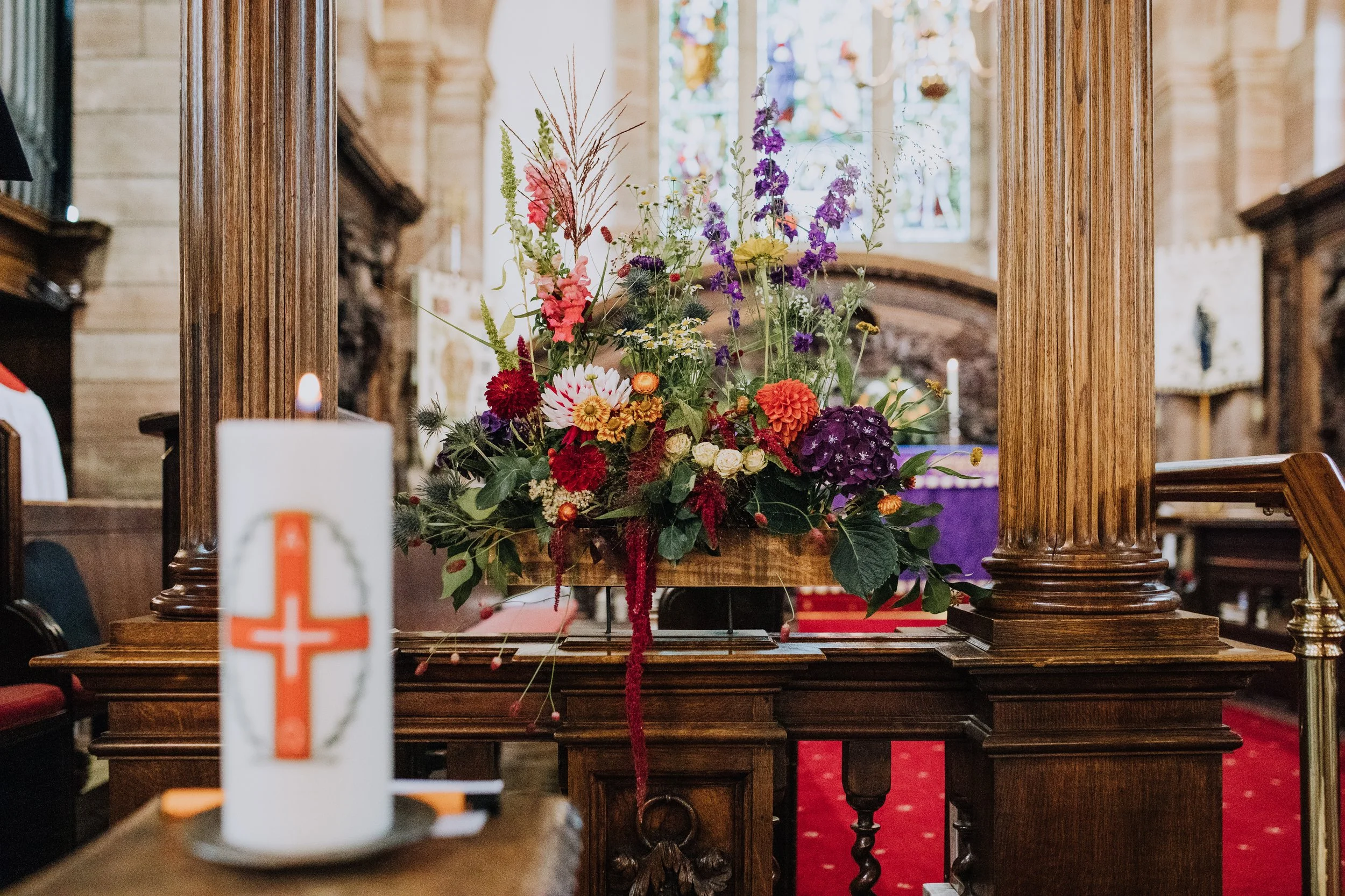 Flowers at the front of a Church