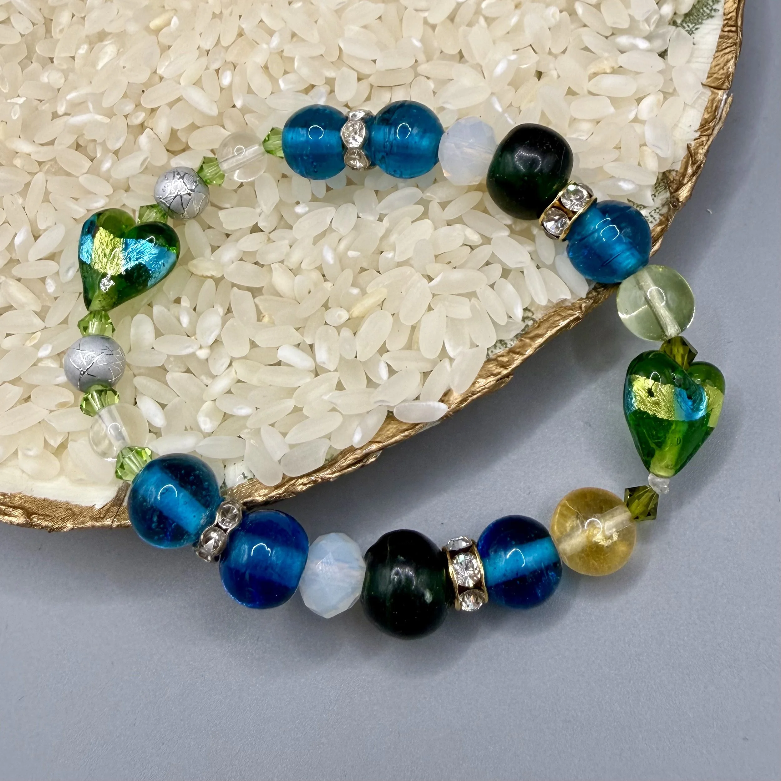 6 In Stretch Upcycled Bead Bracelet Hearts