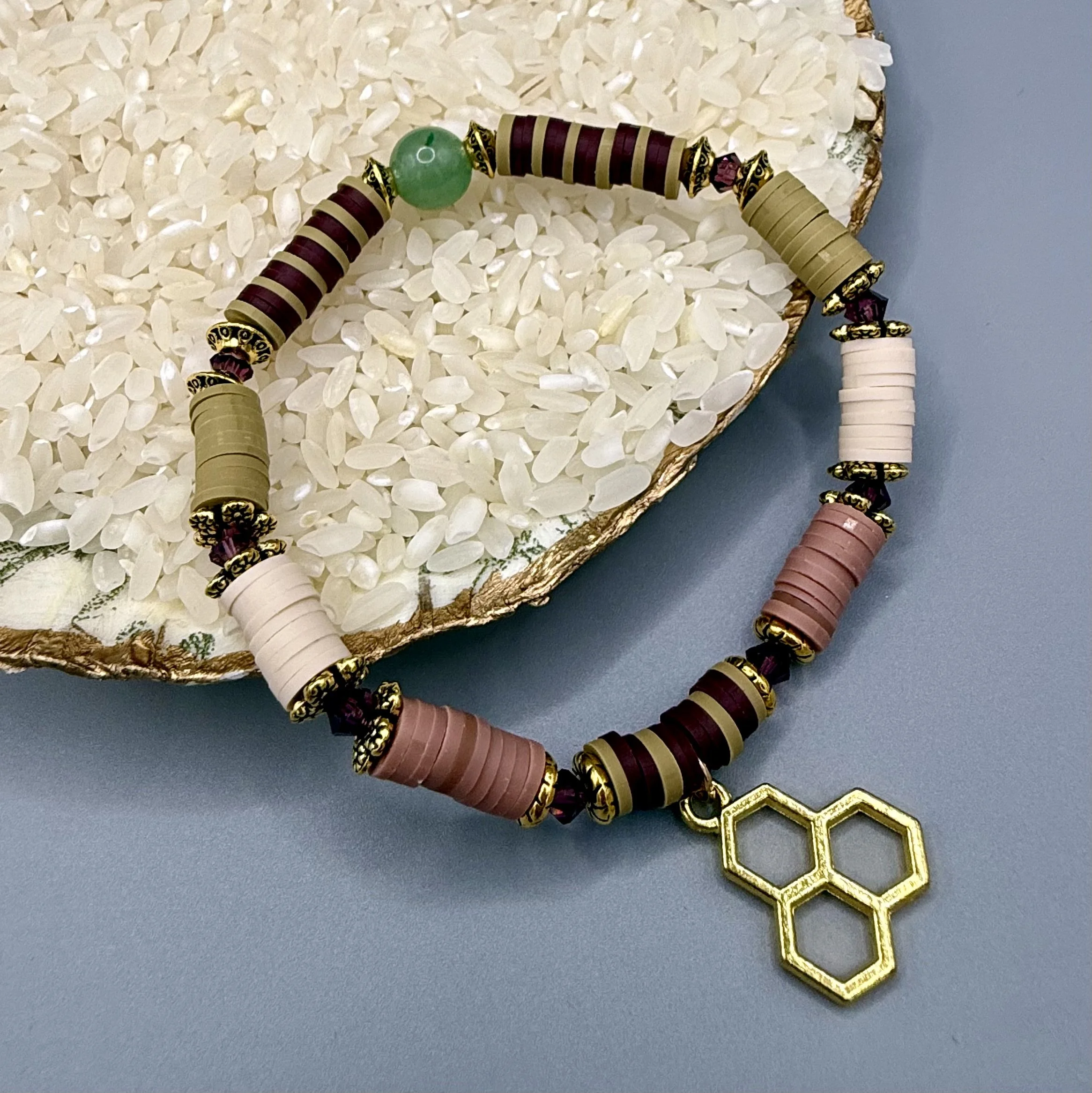 6 In Stretch Heishi Bead Bracelet Honeycomb