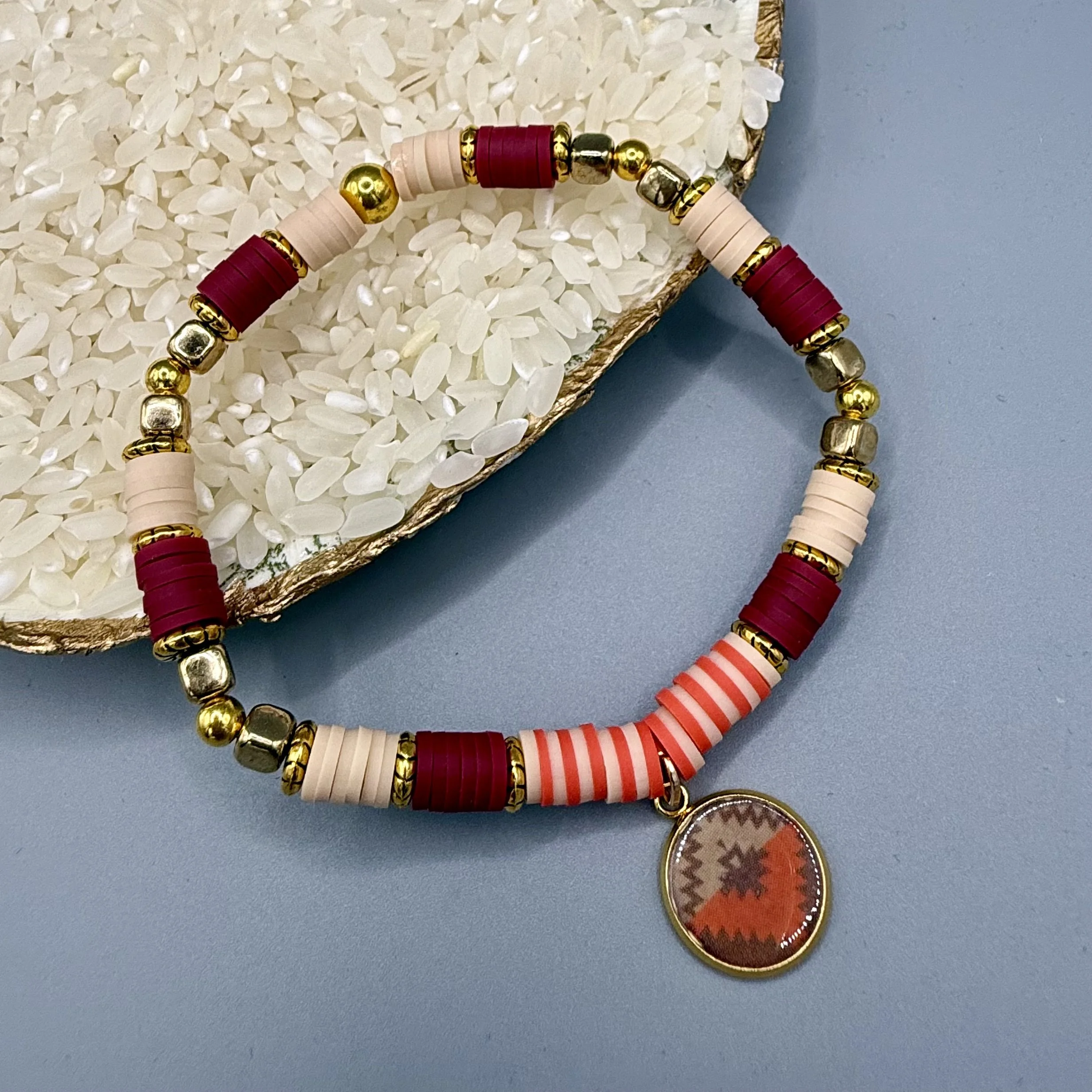 6 In Stretch Heishi Bead Bracelet Aztec