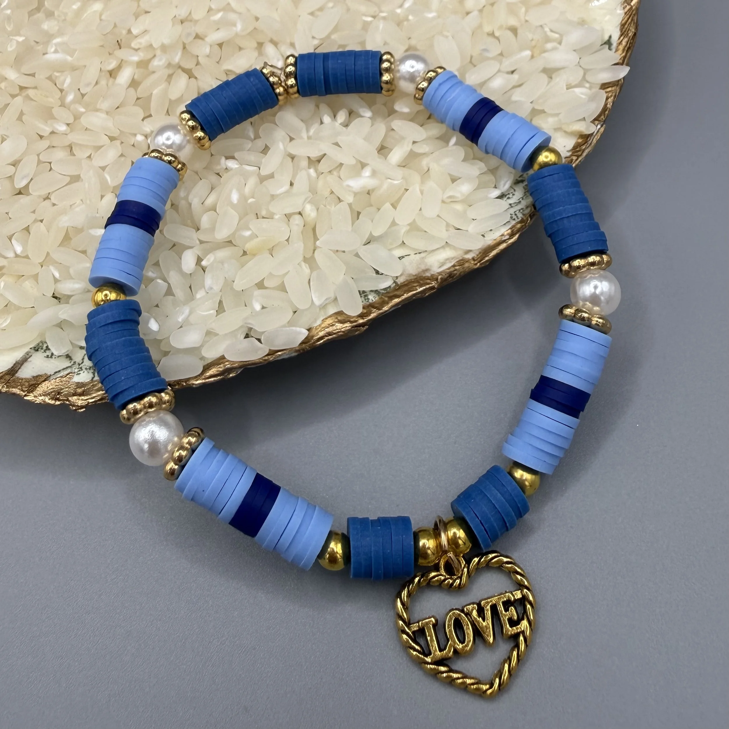 6 In Stretch Heishi Bead Bracelet Love