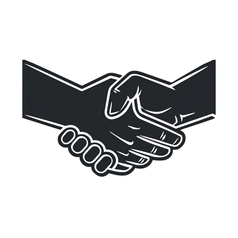 A graphic illustration of two hands engaged in a handshake.