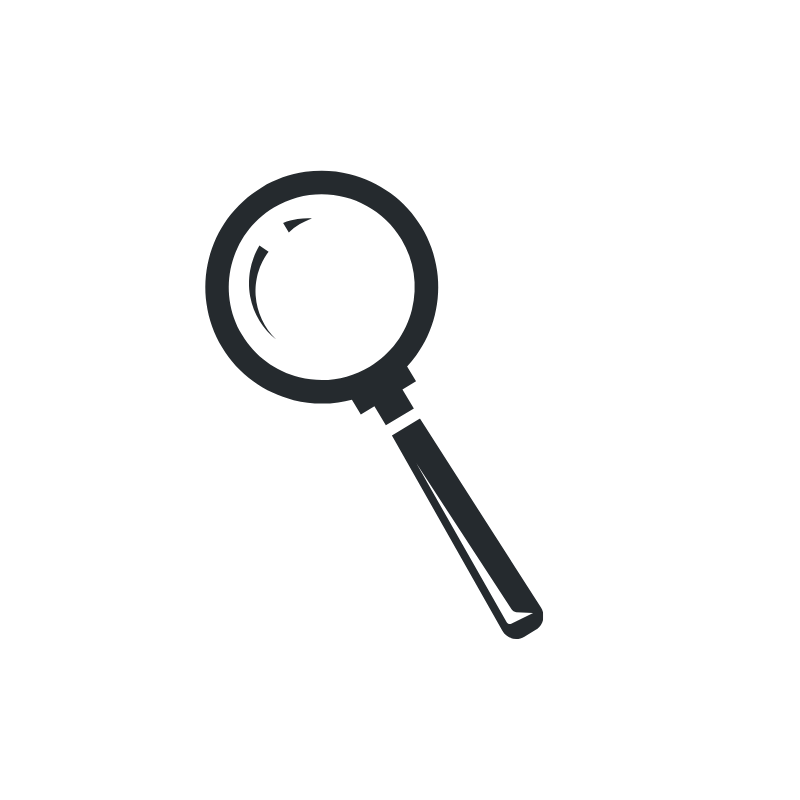 Black magnifying glass icon on a transparent background.
