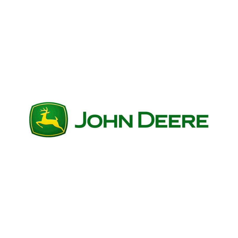 John Deere logo with a yellow deer inside a green shield and the word John Deere in green text.