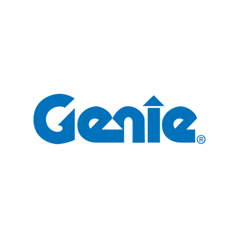 Genie logo in blue font with a stylized letter G and a small circle under the letter i.