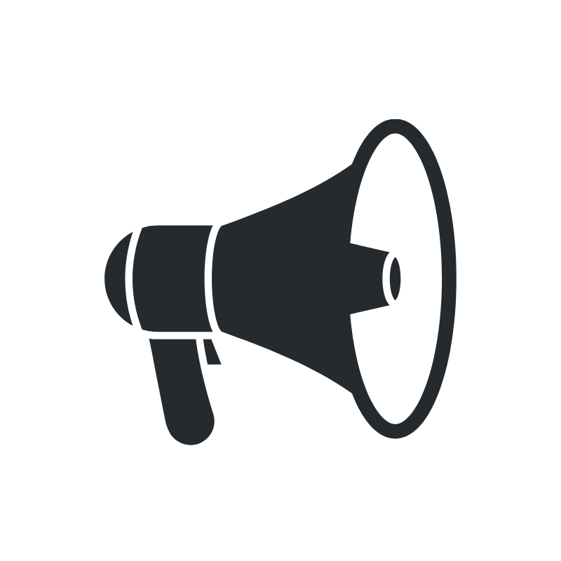 A black and white icon of a megaphone.