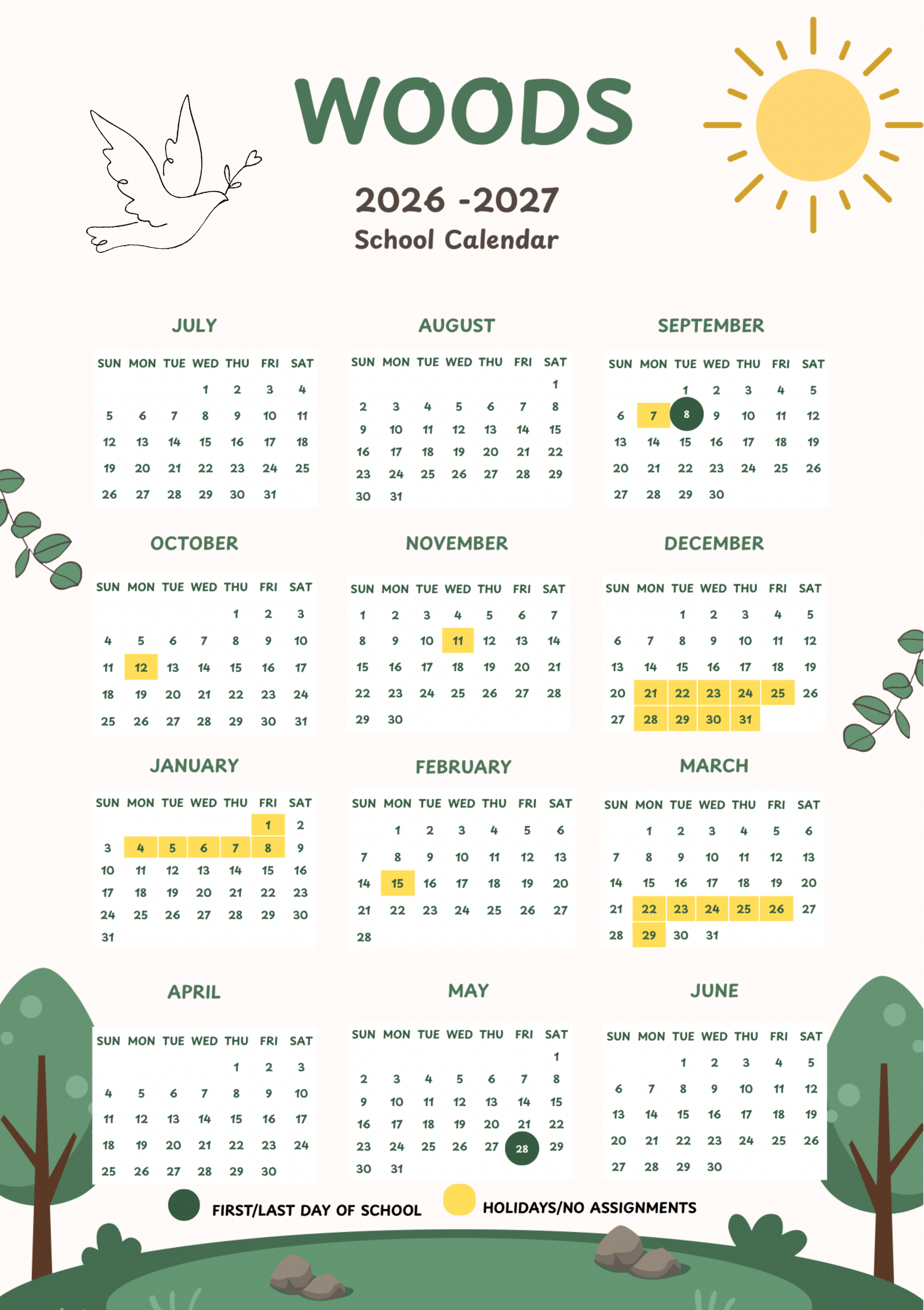 Wild Olive School Calendar 2026-2027