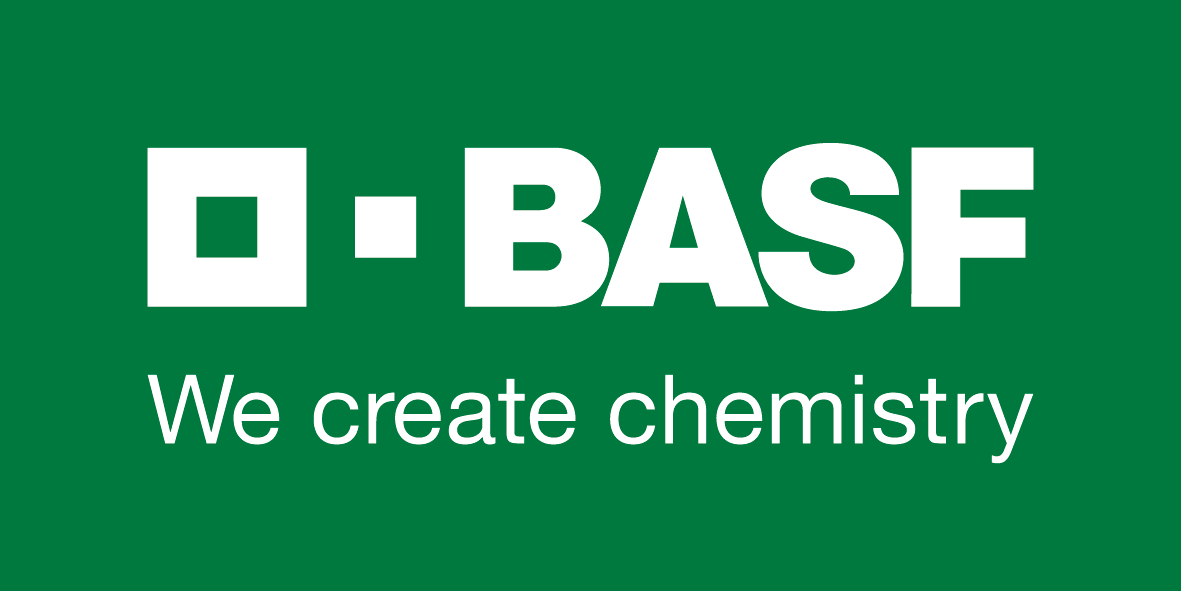 BASF logo with the tagline "We create chemistry" on a green background.