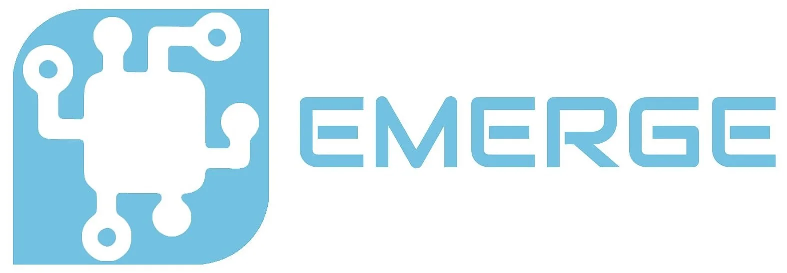 Emerge logo with circuit board design and the word 'EMERGE' in blue uppercase letters