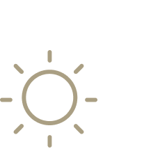 Ilustração simples de um sol com raios ao redor.